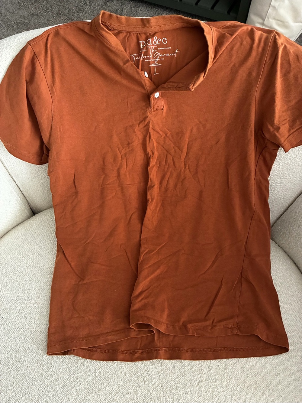 PD&C Men's Short-Sleeve Henley in Rust Orange